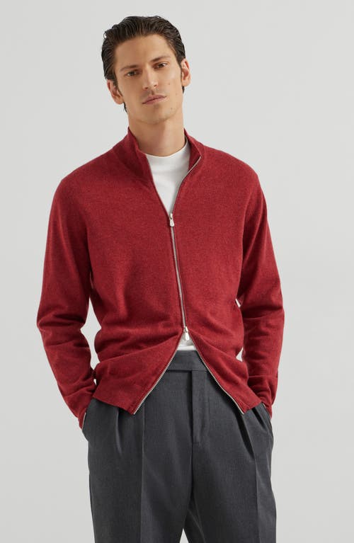 Brunello Cucinelli Zip-front High-neck Cardigan In Red