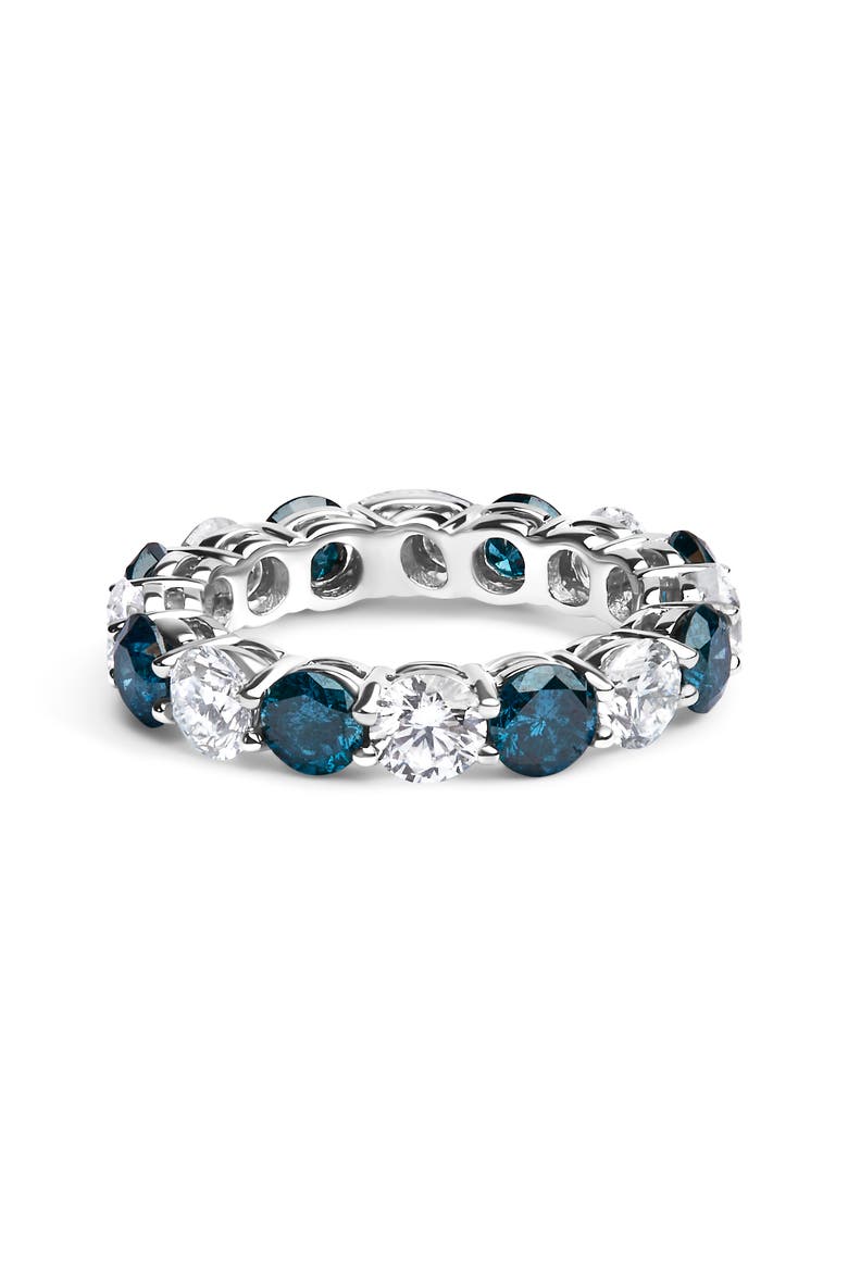 14K White Gold 6 1/4 Cttw Lab Grown White and Blue Diamond Eternity Band Ring, Main, color, White