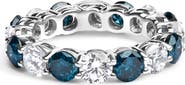 Haus of Brilliance 14K White Gold 6 1/4 Cttw Lab Grown White and Blue Diamond Eternity Band Ring