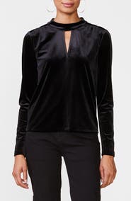Anthem the Label Mock Neck Keyhole Stretch Velvet Top