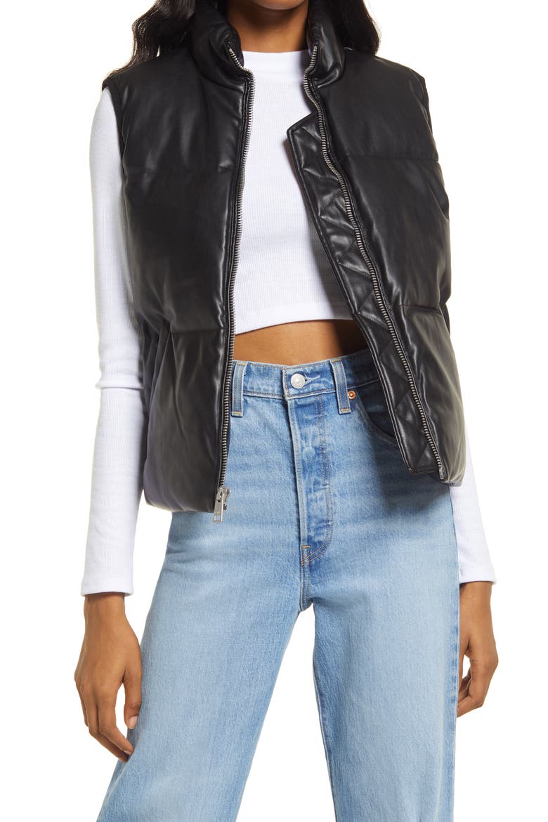 Levi's® 507™ Quilted Faux Leather Puffer Vest, Main, color, BLACK