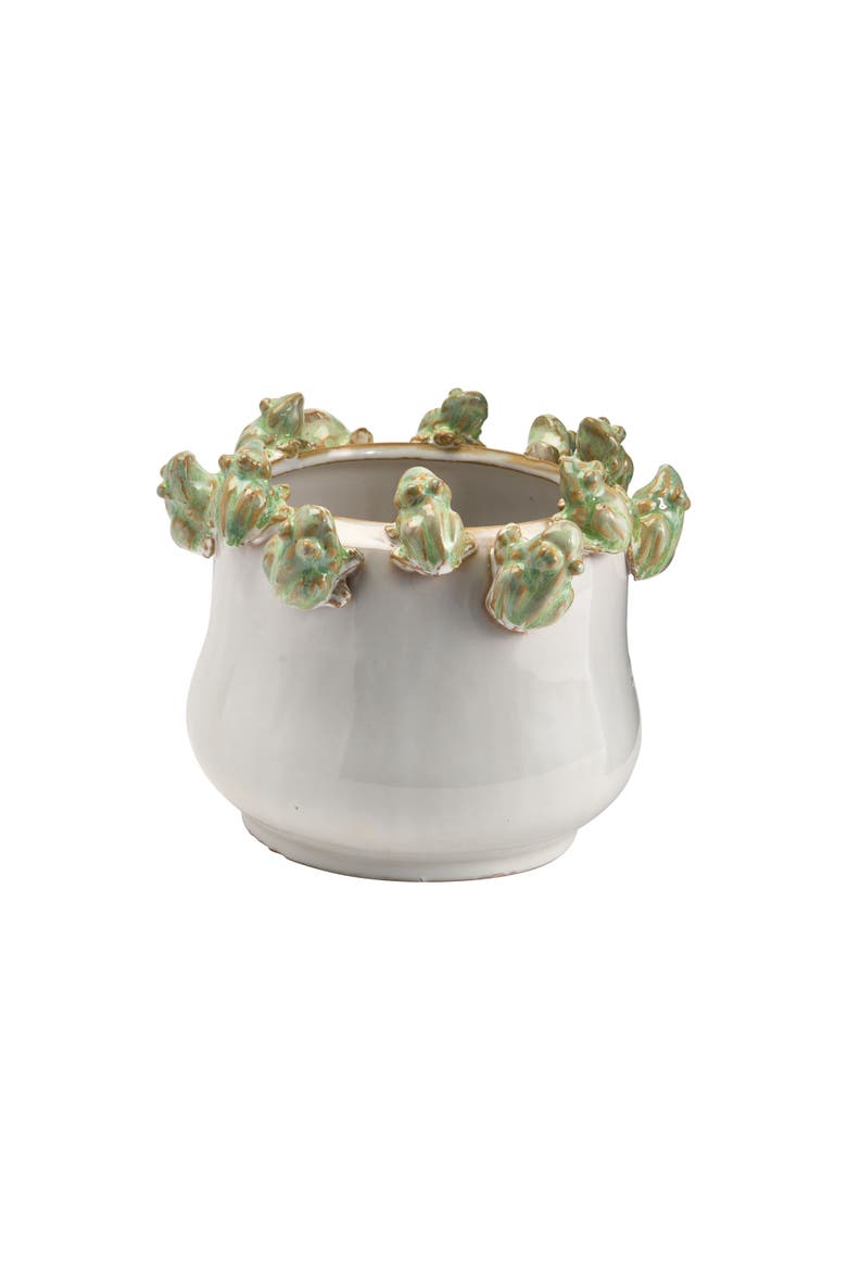 Planter with Frog Figurine Rim, Main, color, White