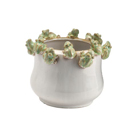 Planter with Frog Figurine Rim