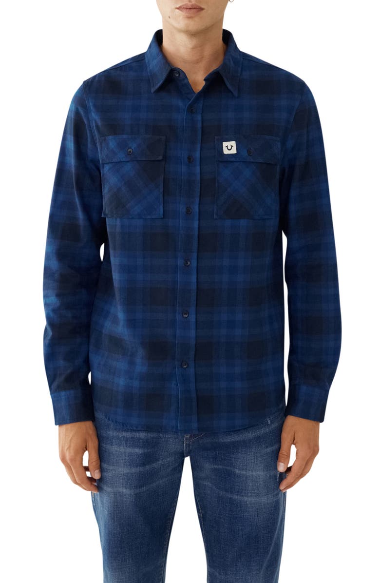 True Religion Brand Jeans Workwear Plaid Graphic Button-Up Shirt, Main, color,