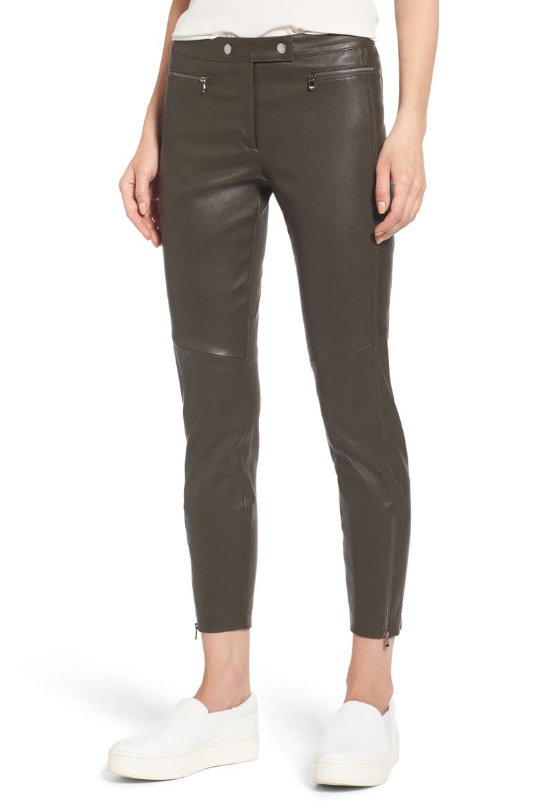 Stretch Leather Biker Pants, Main, color, OLIVE SARMA