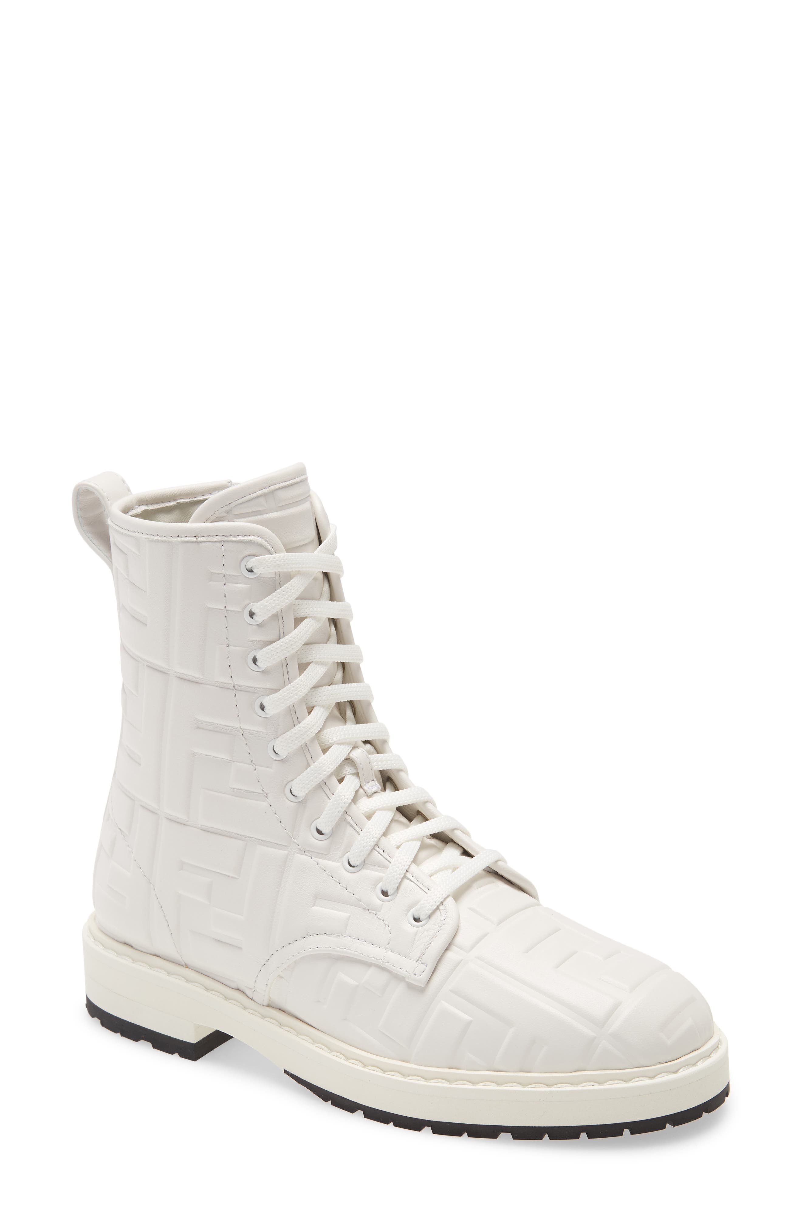 FF Embossed Logo Combat Boot, Main, color, WHITE