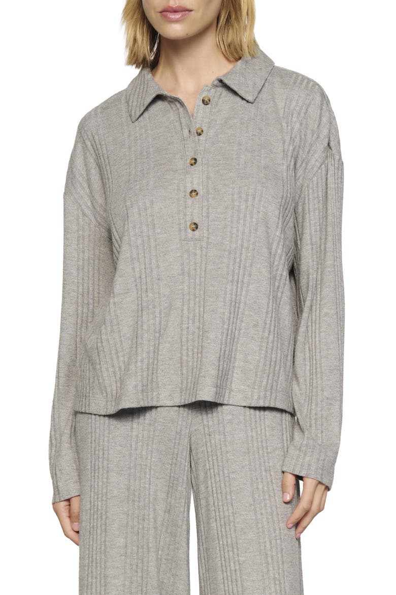 Variegated Rib Long Sleeve Polo, Main, color, DARK HEATHER GREY