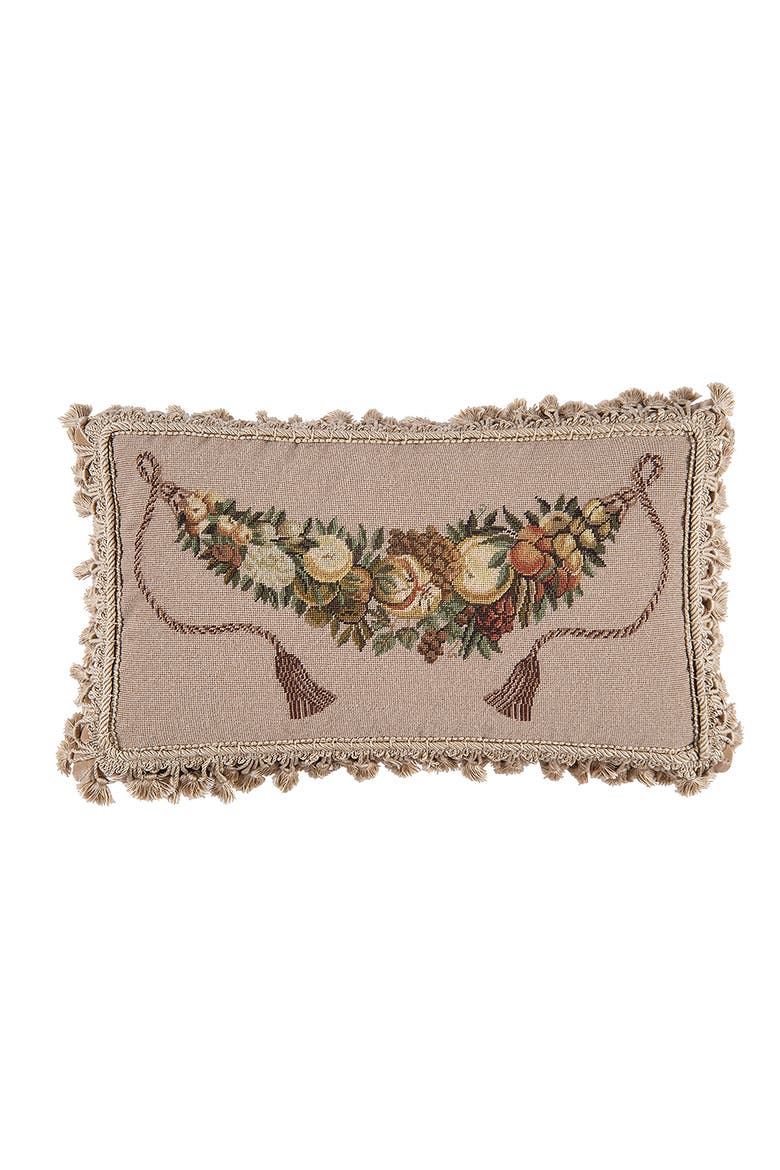 Melons & Grapes Petit Point Wool Blend Decorative Accent Pillow, Main, color, White