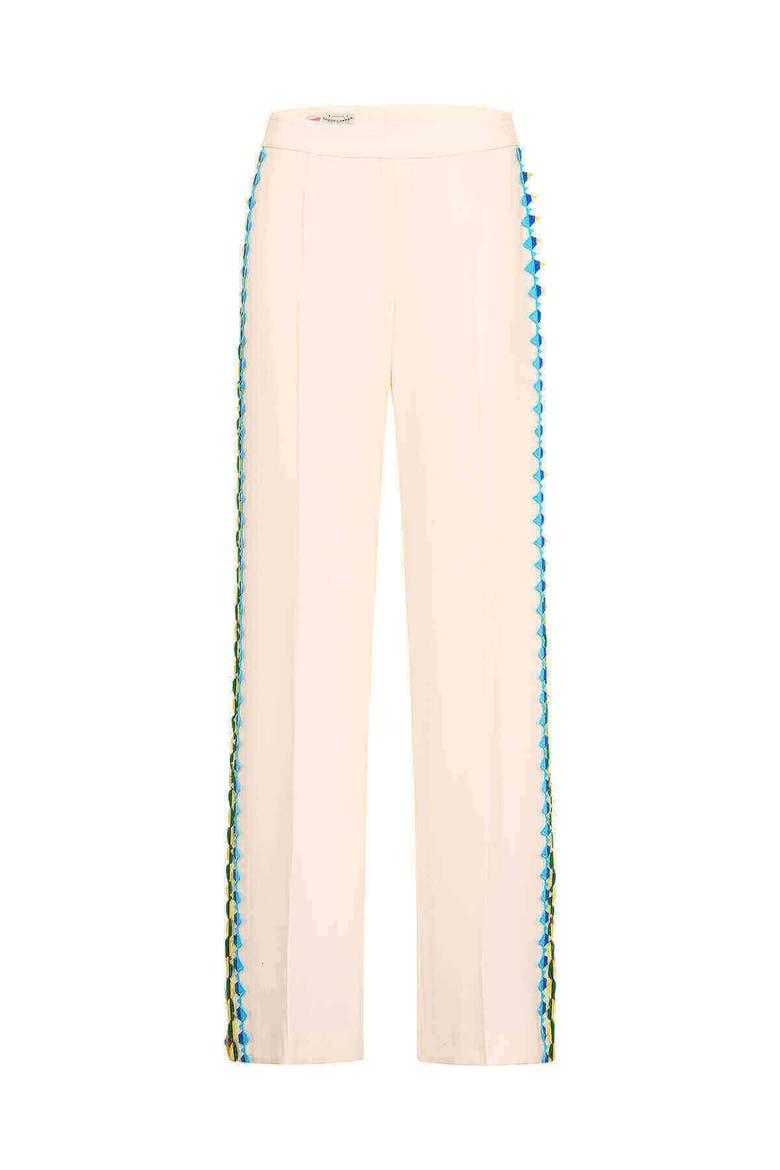 Wide Leg Trousers With Macrame Ribbons, Main, color, Ecru / Multicolour
