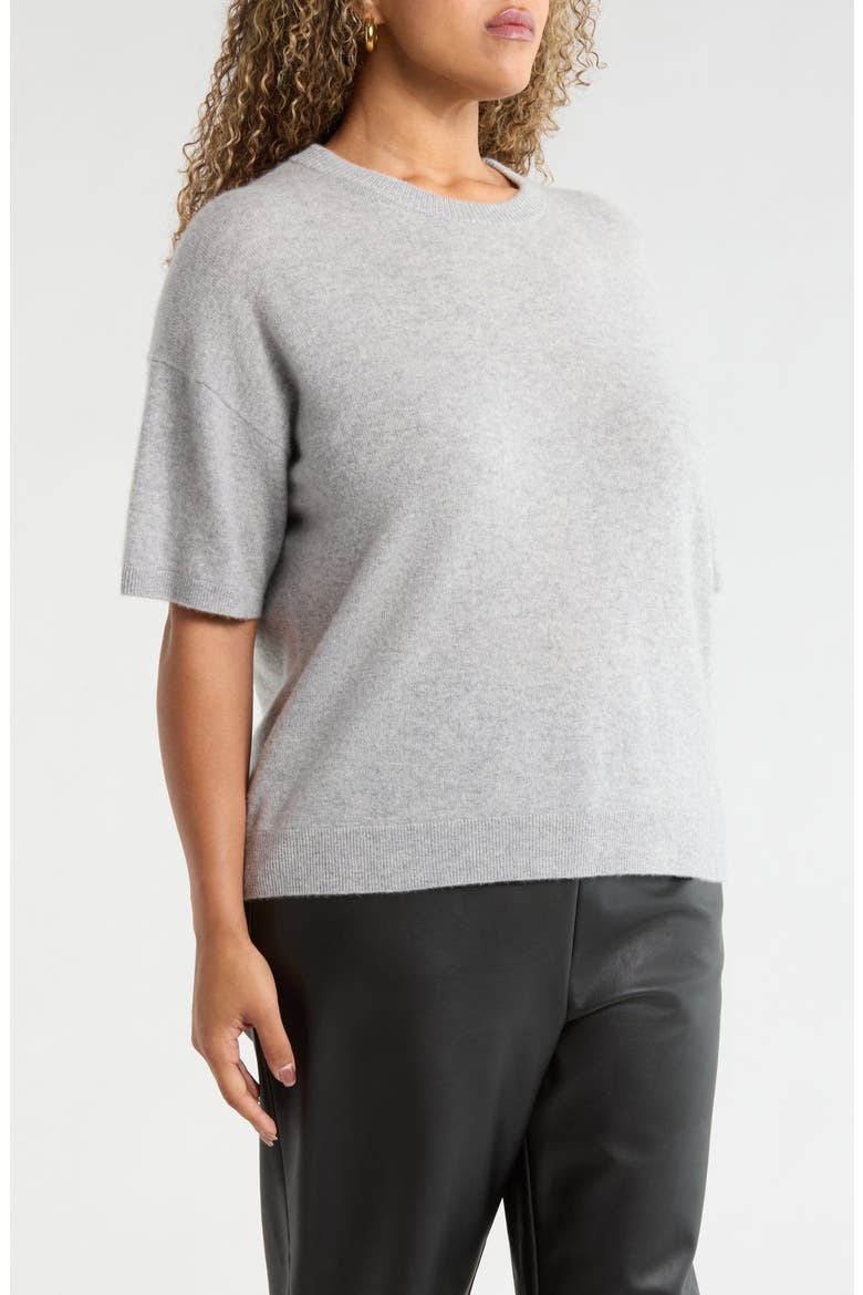 Short Sleeve Cashmere Sweater, Alternate, color, GREY SILK HEATHER