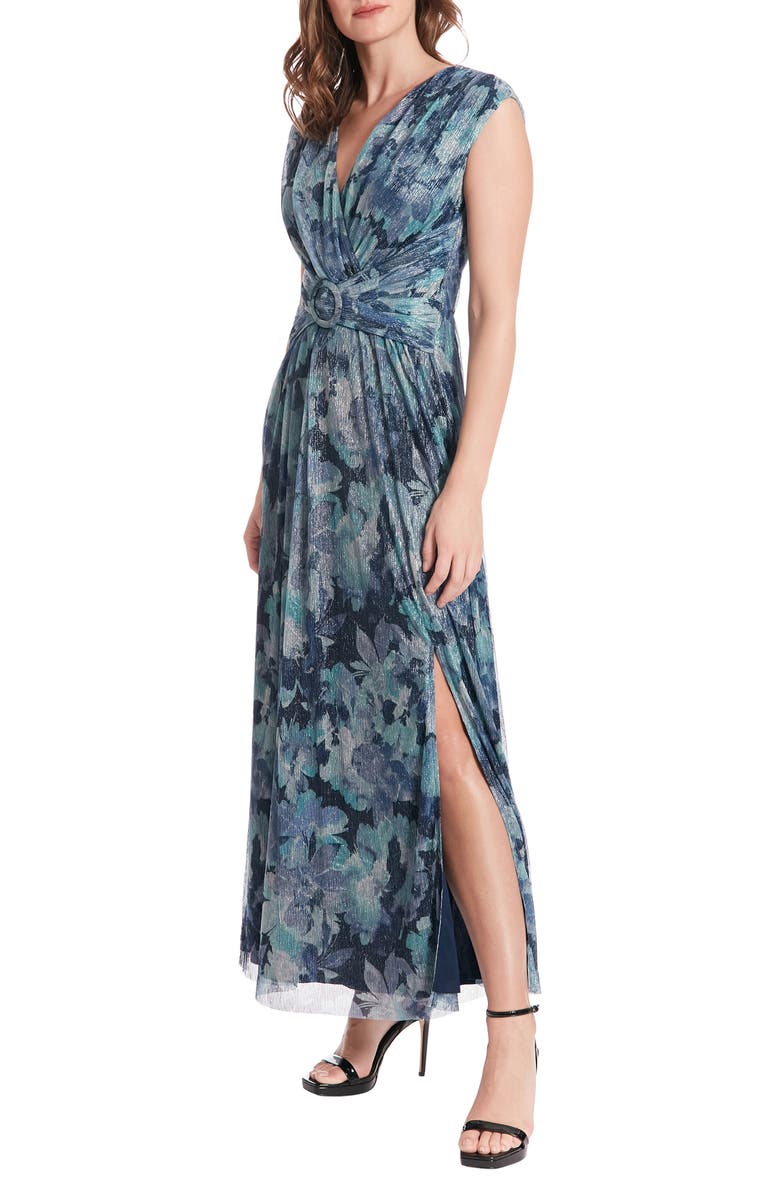 Maggy London Metallic Floral Maxi Dress, Alternate, color, 