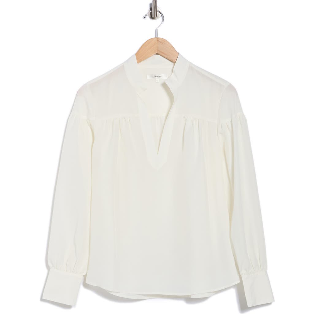 Frame The Shirred Pop Over Blouse In White