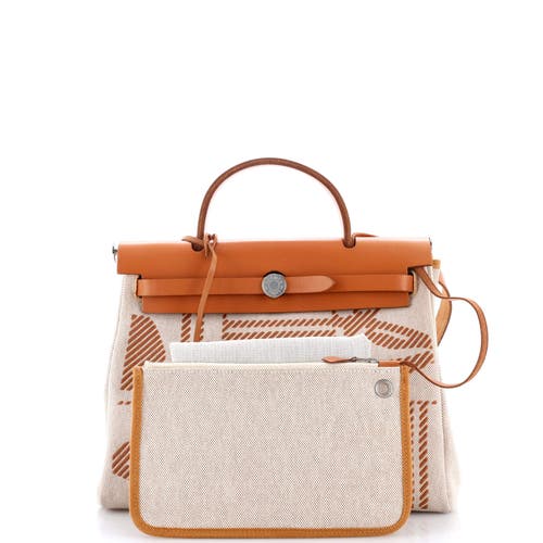 Pre-owned Hermes Hermes Herbag Zip Relief Brides De Gala Toile And Leather 31 In Brown