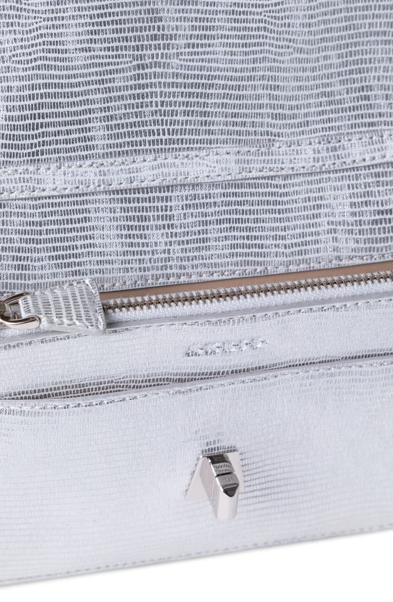 Akris Anouk Lizard Embossed Leather Envelope Wallet on a Chain, Alternate, color, Silver Metallic