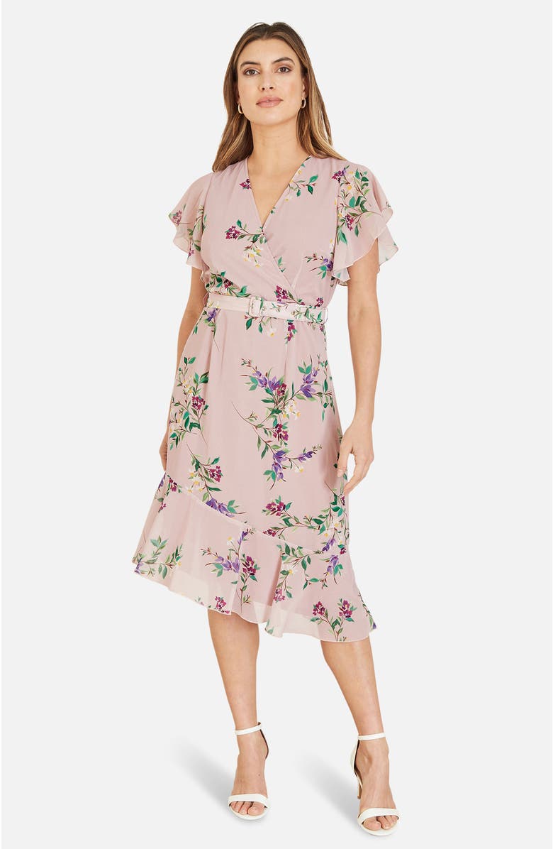 Yumi Midi Dress With Frill Details, Main, color, Pink