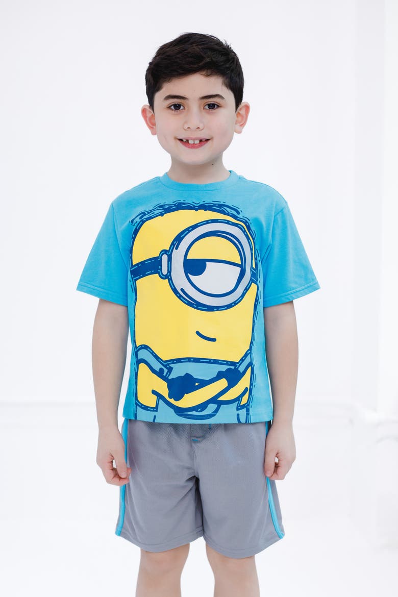 T-Shirt and Mesh Shorts Set, Alternate, color, Stuart Blue Silver