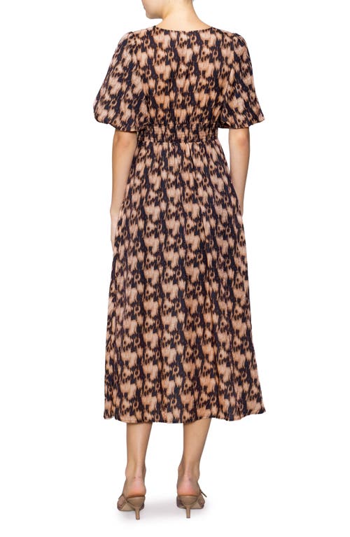 Melloday Bubble Sleeve Fit & Flare Midi Dress In Multi