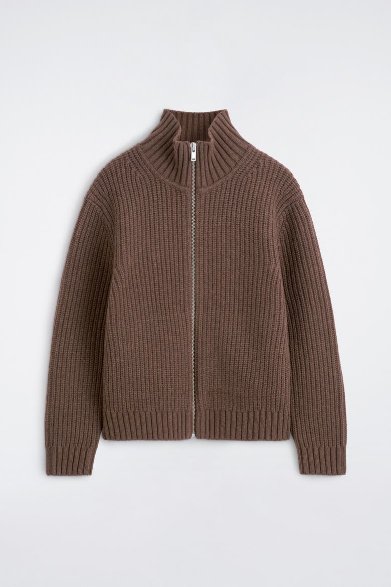 Mock-neck Knitted Wool Jacket, Alternate, color, BROWN