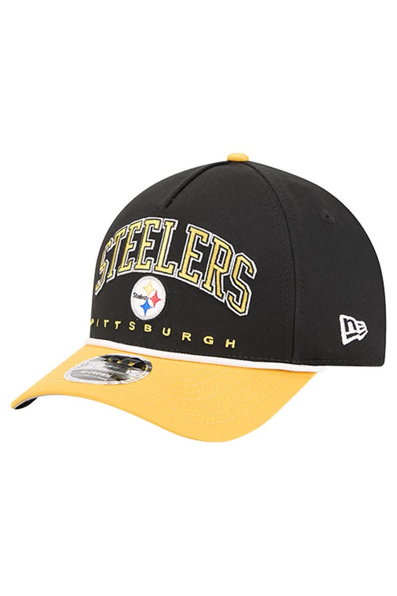 Men's New Era  Black Pittsburgh Steelers  Arch COOLERA 9FORTY A-Frame M-Crown Adjustable Hat, Main, color, Black