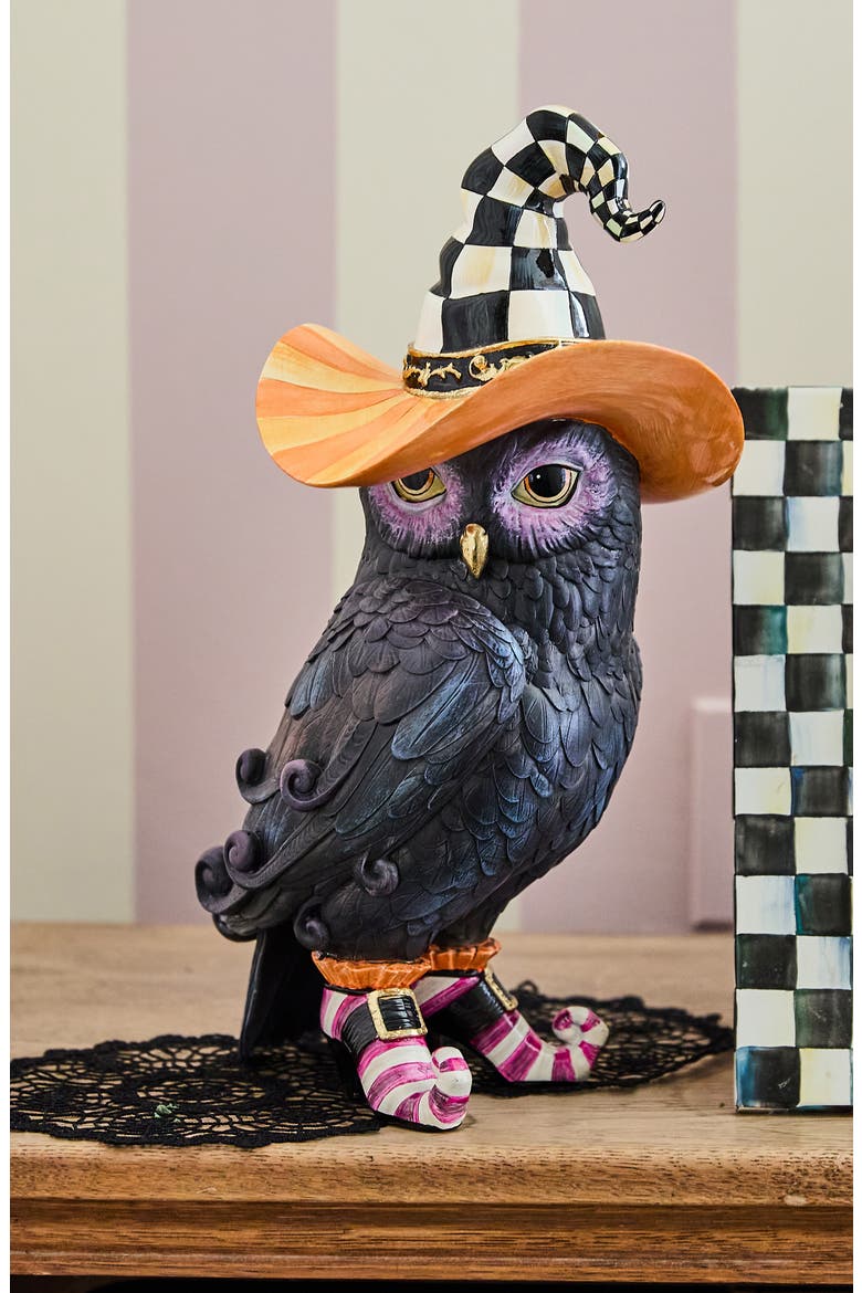 Witchy Owl Figurine, Alternate, color, BLACK