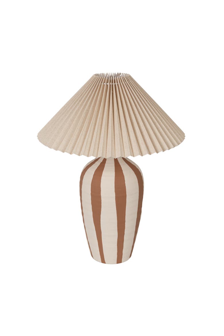 Stoneware Tapered Cylinder Table Lamp with Pleated Linen Empire Shade, Cream, Main, color, Multicolor