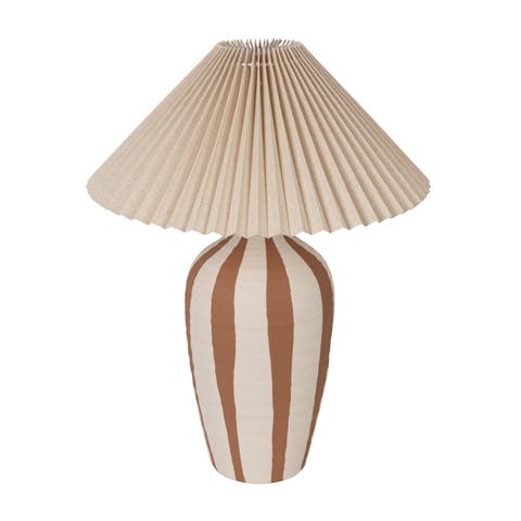 Stoneware Tapered Cylinder Table Lamp with Pleated Linen Empire Shade, Cream