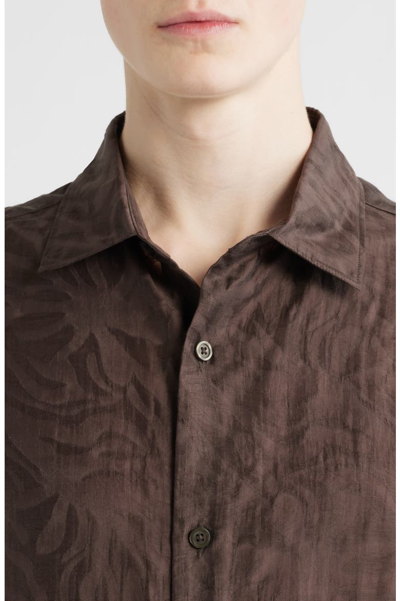 Sunburst Jacquard Short Sleeve Button-Up Shirt, Alternate, color, BROWN COCOA