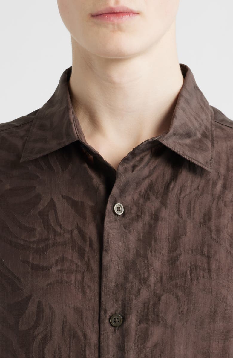 Open Edit Sunburst Jacquard Short Sleeve Button-Up Shirt, Alternate, color, Brown Cocoa