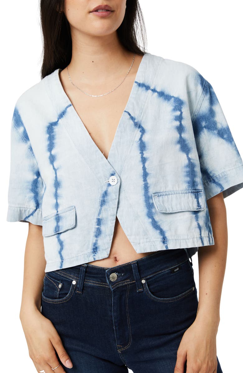 Mavi Jeans Tie Dye Crop Denim Shirt, Main, color, Blue