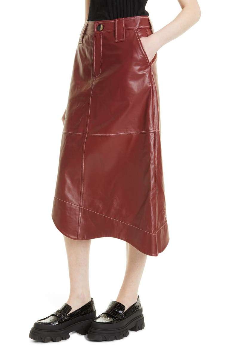 Asymmetric Leather Skirt, Alternate, color, MADDER BROWN