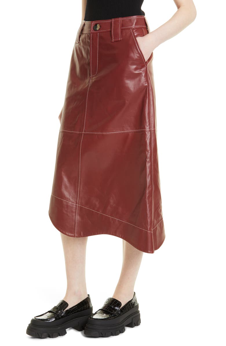 Ganni Asymmetric Leather Skirt, Alternate, color,