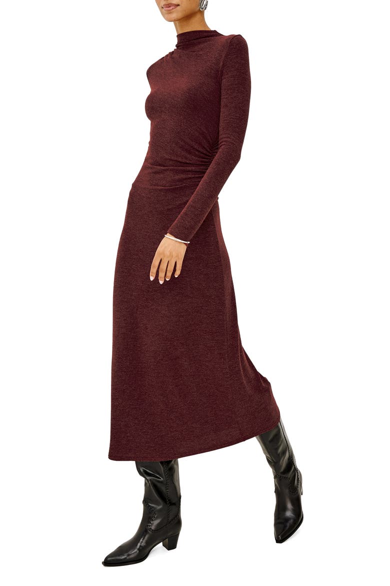 Margaret Mock Neck Jersey Midi Dress, Alternate, color, MERLOT