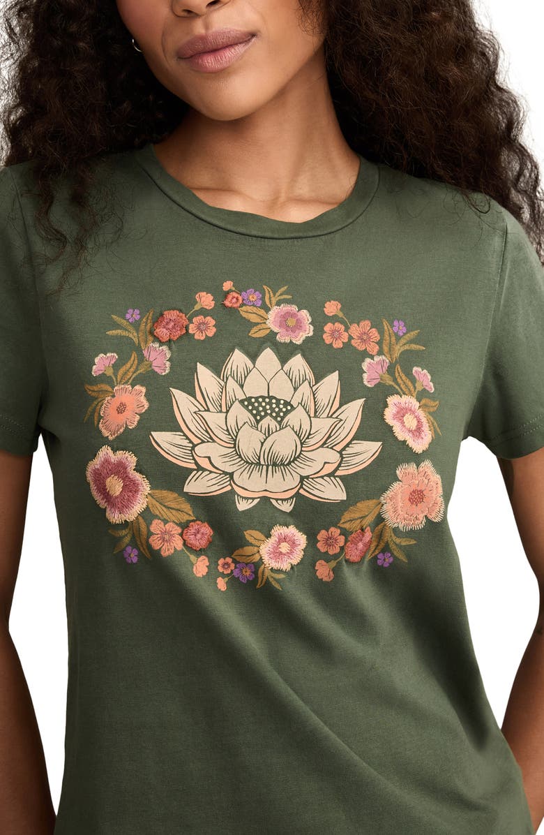 Lucky Brand Embroidered Lotus Cotton Graphic T-Shirt, Alternate, color, Garden Topiary