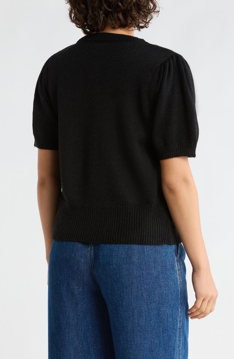 Bobeau Puff Short Sleeve Button Front Cardigan, Alternate, color, Black