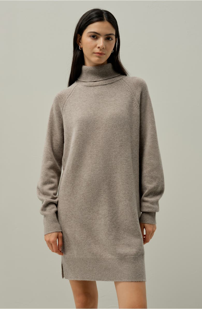 Lilysilk Wool-Cashmere Turtleneck Sweater Dress, Alternate, color, Toast
