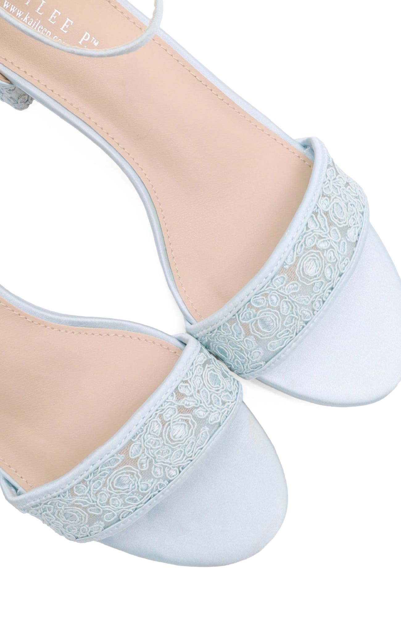 Jackie Crochet Lace Block Heel Sandals, Alternate, color, Light Blue