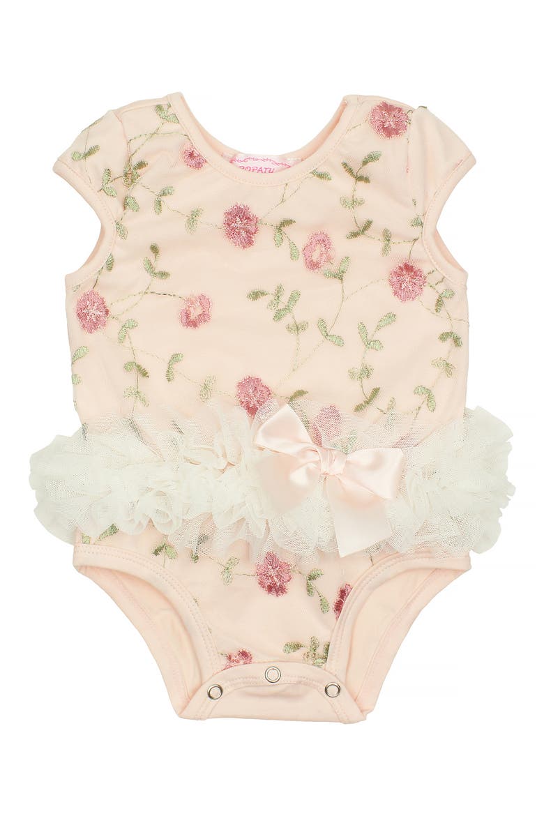 Flower Embroidered Tutu Bodysuit, Main, color, DUSTY PINK