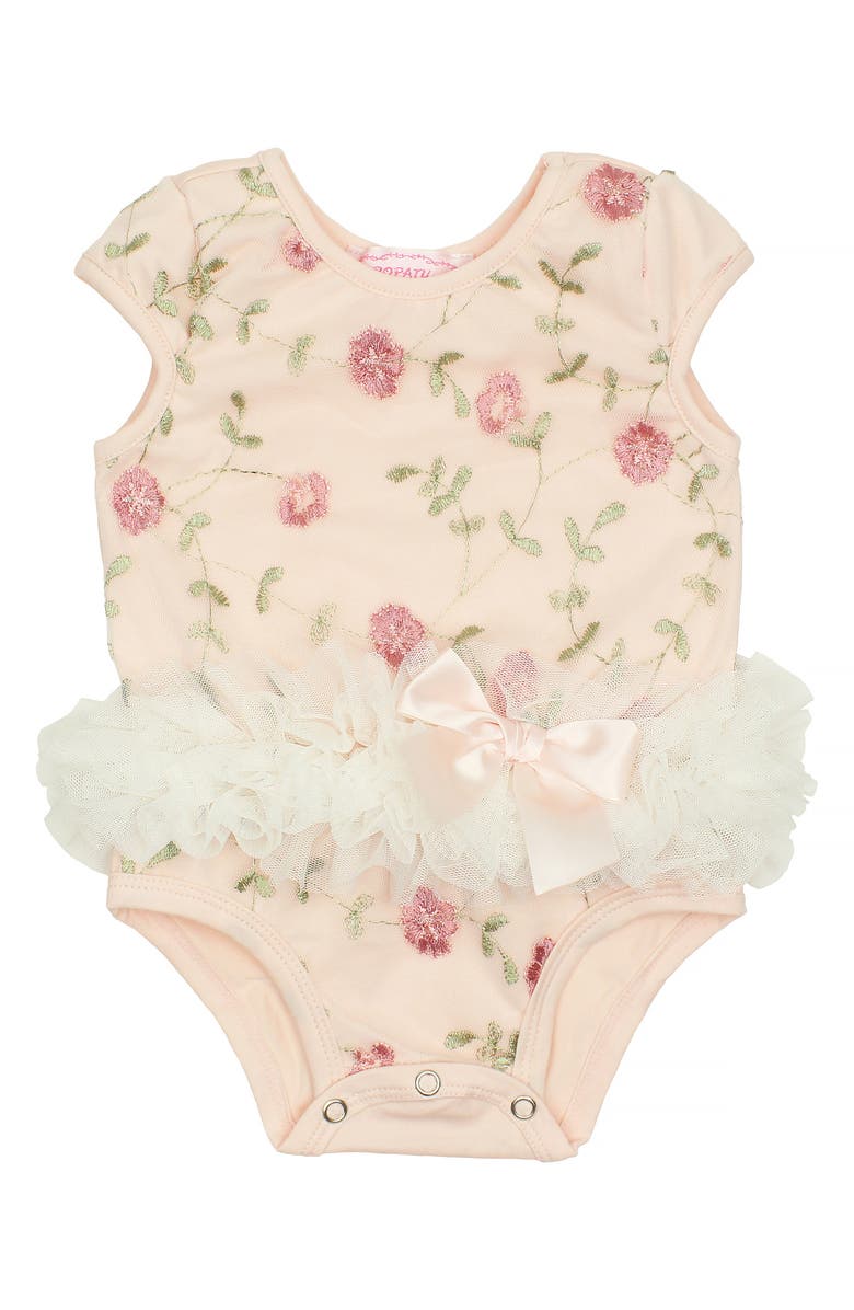 Popatu Flower Embroidered Tutu Bodysuit, Main, color, 