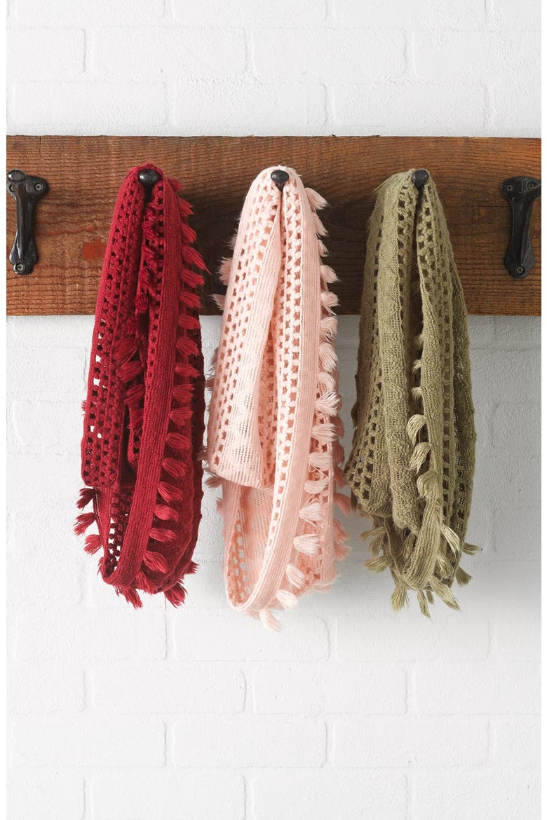 Tassel Open Knit Infinity Scarf, Alternate, color, BLACK