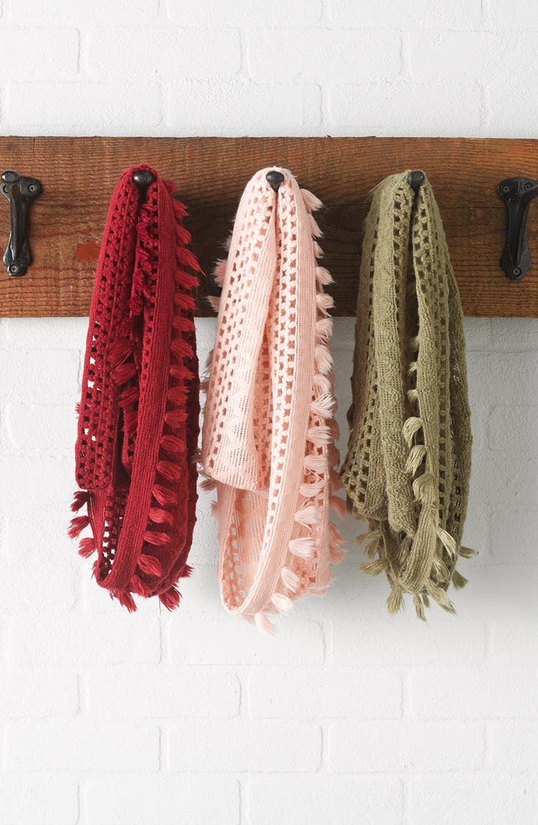 BP. Tassel Open Knit Infinity Scarf, Main, color, 