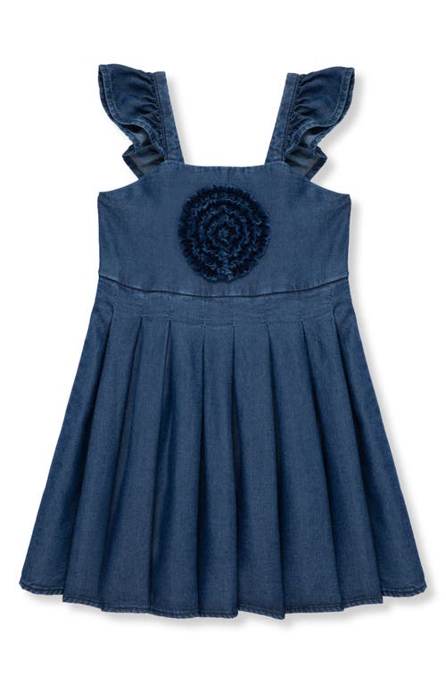 Shop Habitual Kids Kids' Rosette Stretch Denim Dress In Indigo