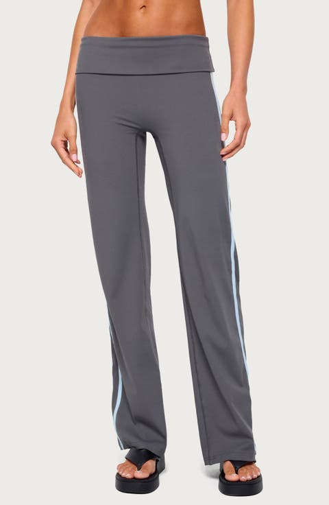 Anica Striped Mid Rise Foldover Pants