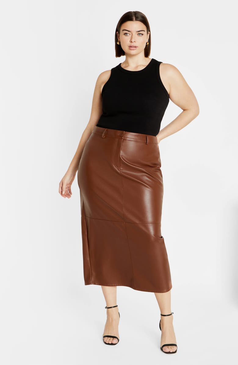 City Chic Aylani Faux Leather Midi Pencil Skirt, Alternate, color, Neutral