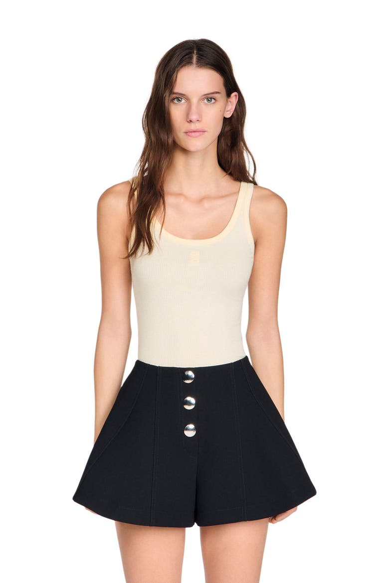Press-stud flared shorts, Alternate, color, Black
