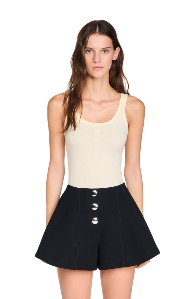 SANDRO Press-stud flared shorts, Alternate, color, Black