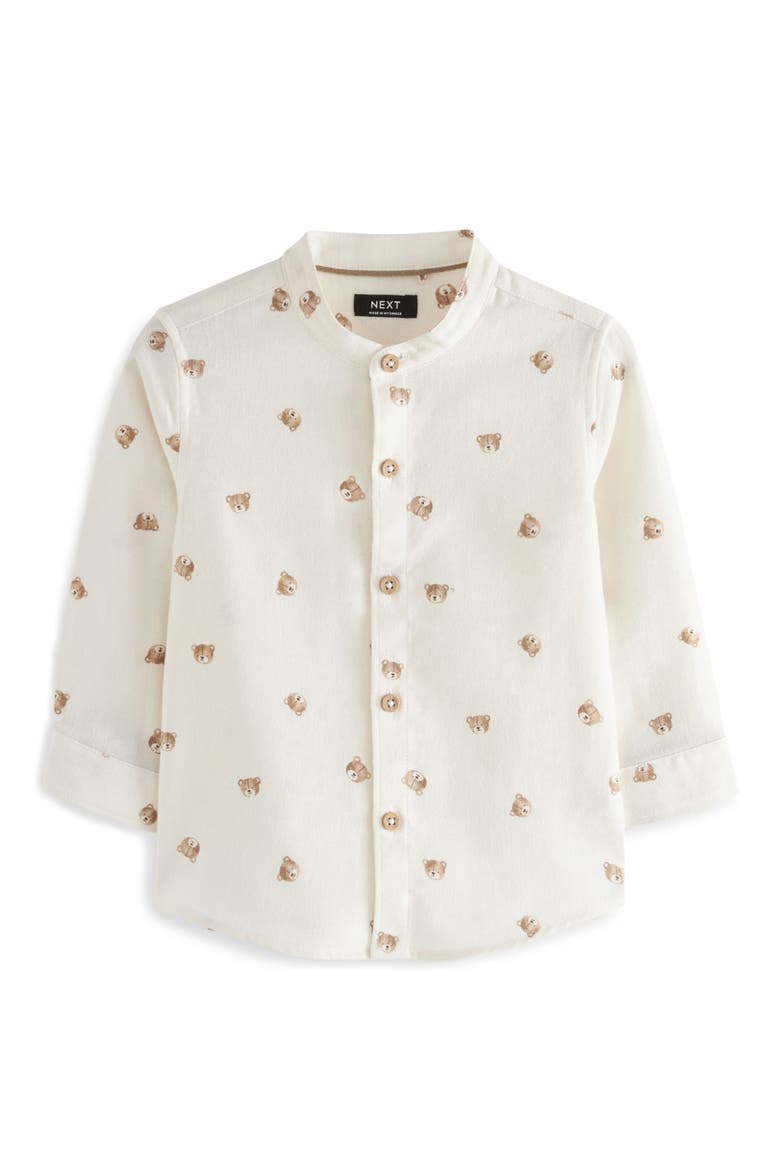 Kids' Bear Print Cotton Button-Up Shirt, Main, color, WHITE