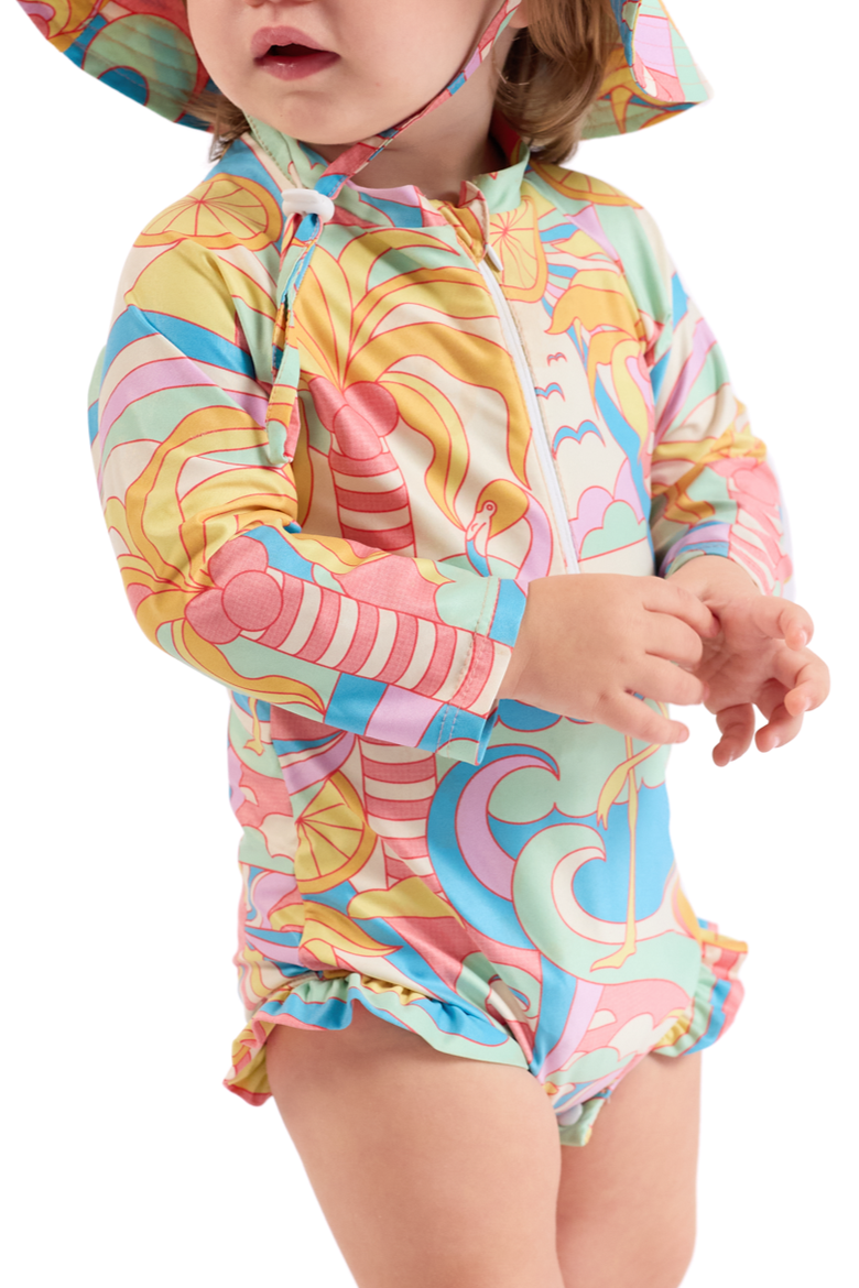 The Paradiso - Girls Rash Guard One Piece with Ruffle UPF 50+, Alternate, color, Yellow