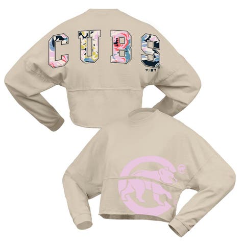 Women's Fanatics  Cream Chicago Cubs Floral Preppy Cropped Long Sleeve T-Shirt