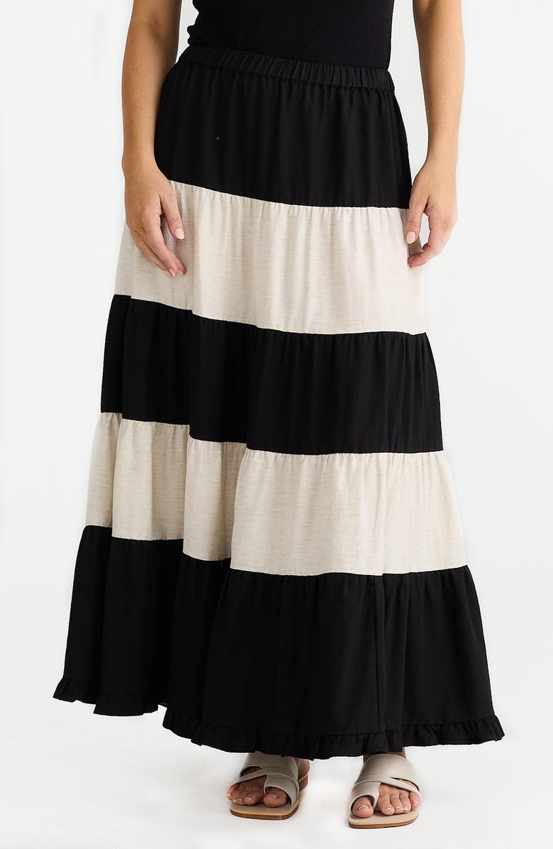 Brave+True Wonderland Stripe Tiered Skirt, Main, color, Black W Natural
