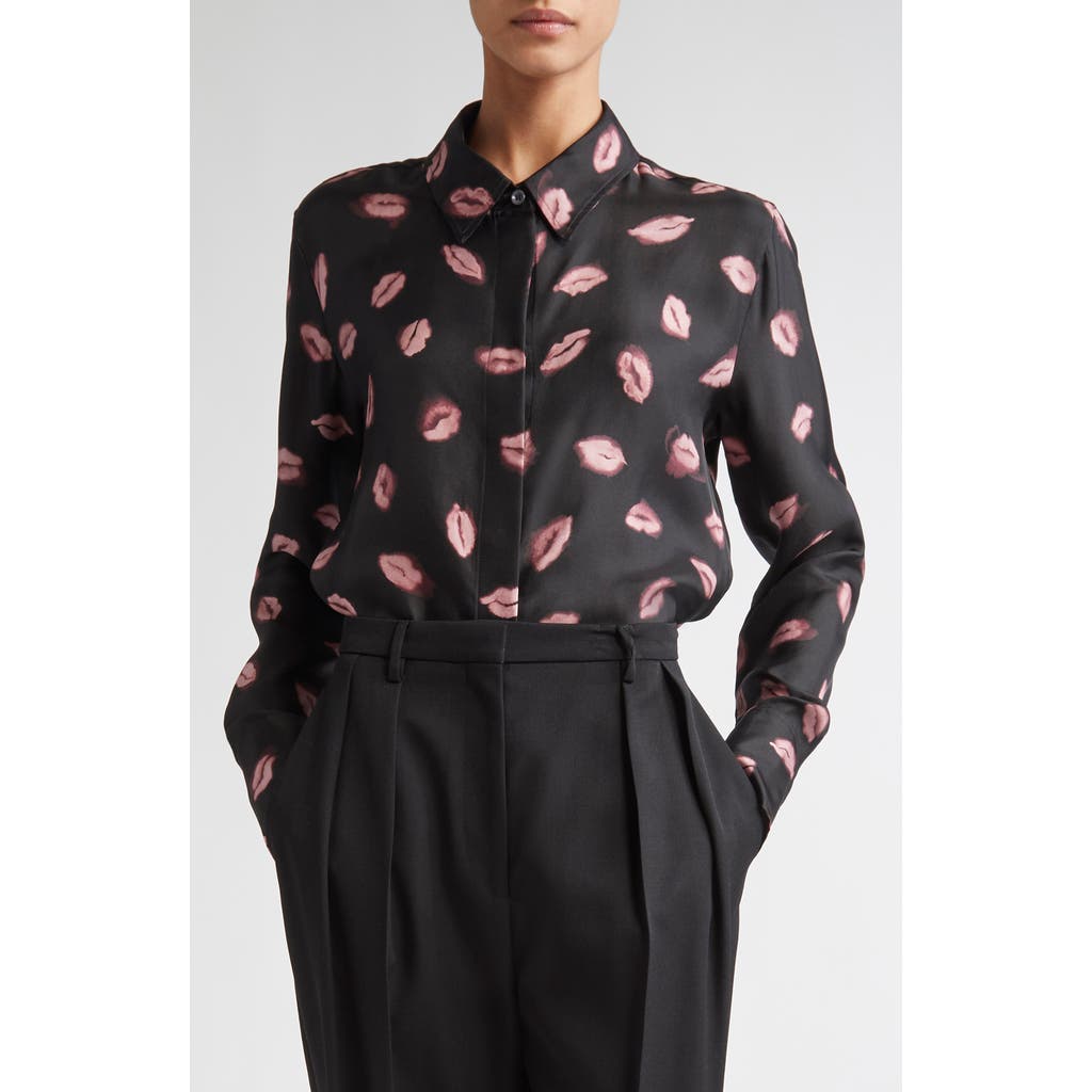 Altuzarra Chika Kisses Print Silk Chiffon Button-Up Shirt in Black Kisses  product